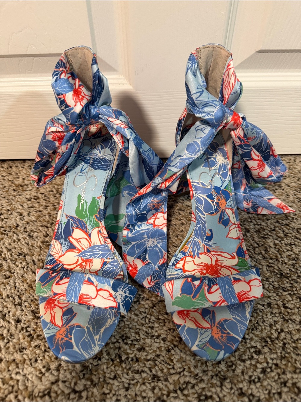 Jessica Simpson Blue Floral Tie-Ankle Heels